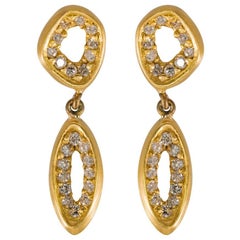 Diamond Earrings Drop 18K Yellow Gold Modern Organic