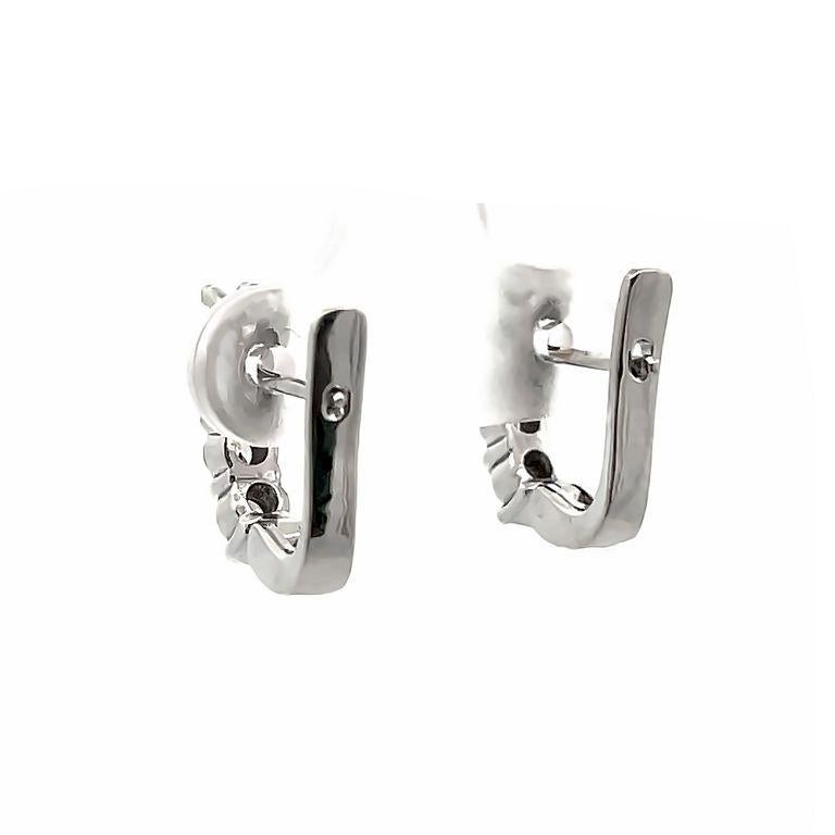 Modern Diamond Earrings English Lock 0.72 carats in 14K White Gold For Sale