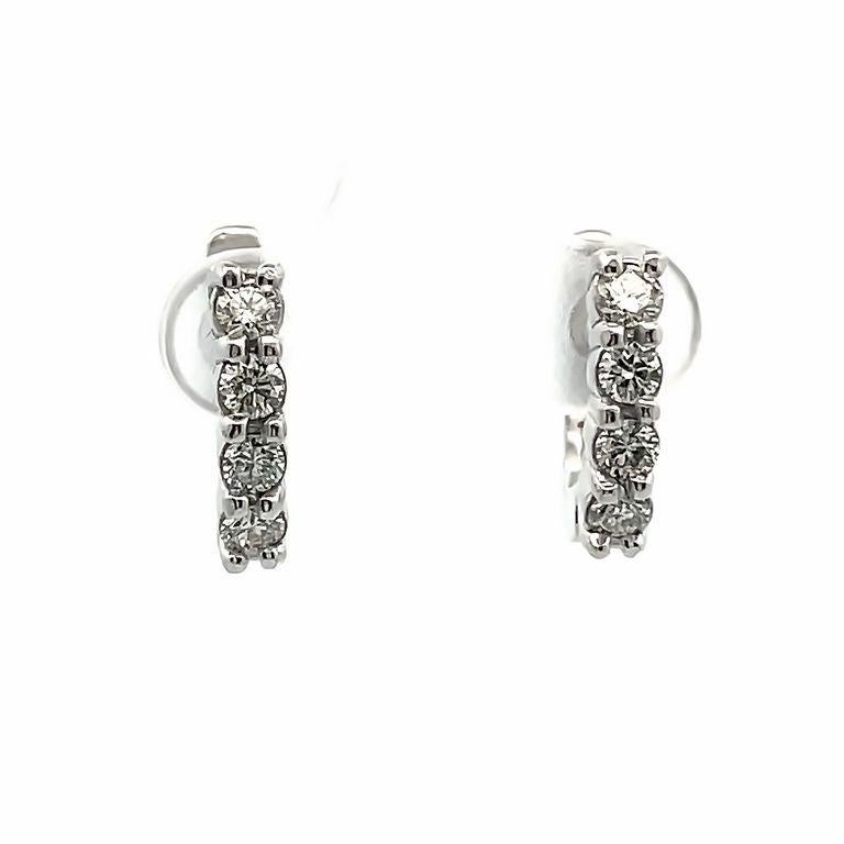 Round Cut Diamond Earrings English Lock 0.72 carats in 14K White Gold For Sale