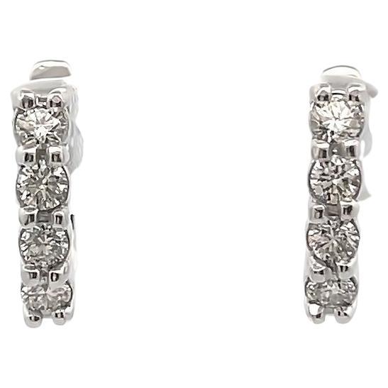 Diamond Earrings English Lock 0.72 carats in 14K White Gold For Sale