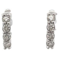 Vintage Diamond Earrings English Lock 0.72 carats in 14K White Gold