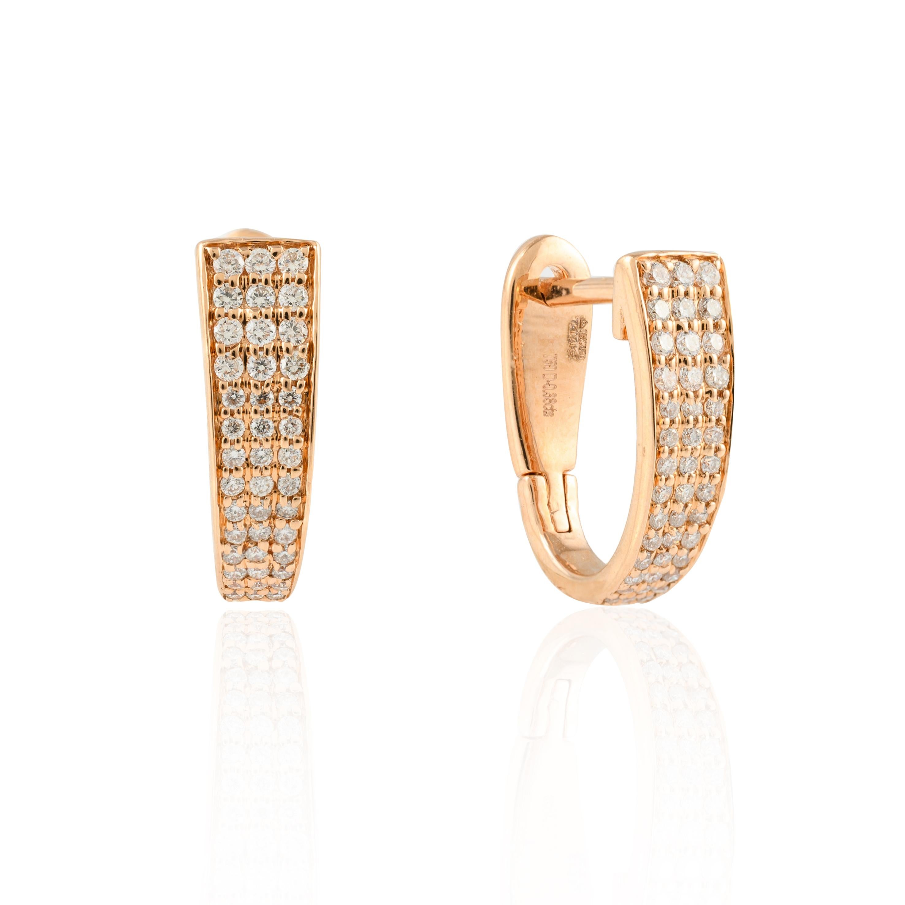 Diamond Earrings Everyday Fine Jewelry For Women in 18k Solid Rose Gold In New Condition For Sale In Houston, TX
