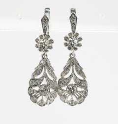 Diamant-Ohrringe Blume Vintage 14K Weißgold-Ohrringe mit Diamanten 1,66 TDW