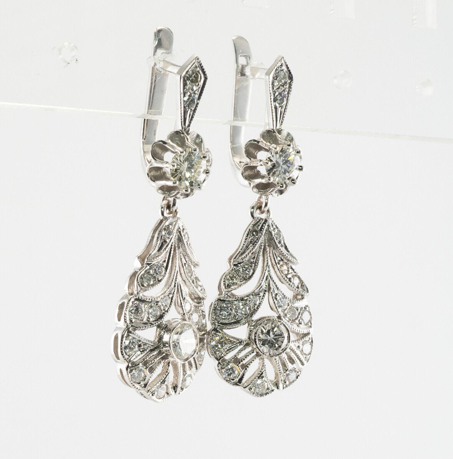 Diamant-Ohrringe Blume Vintage 14K Weißgold-Ohrringe mit Diamanten 1,66 TDW Damen im Angebot