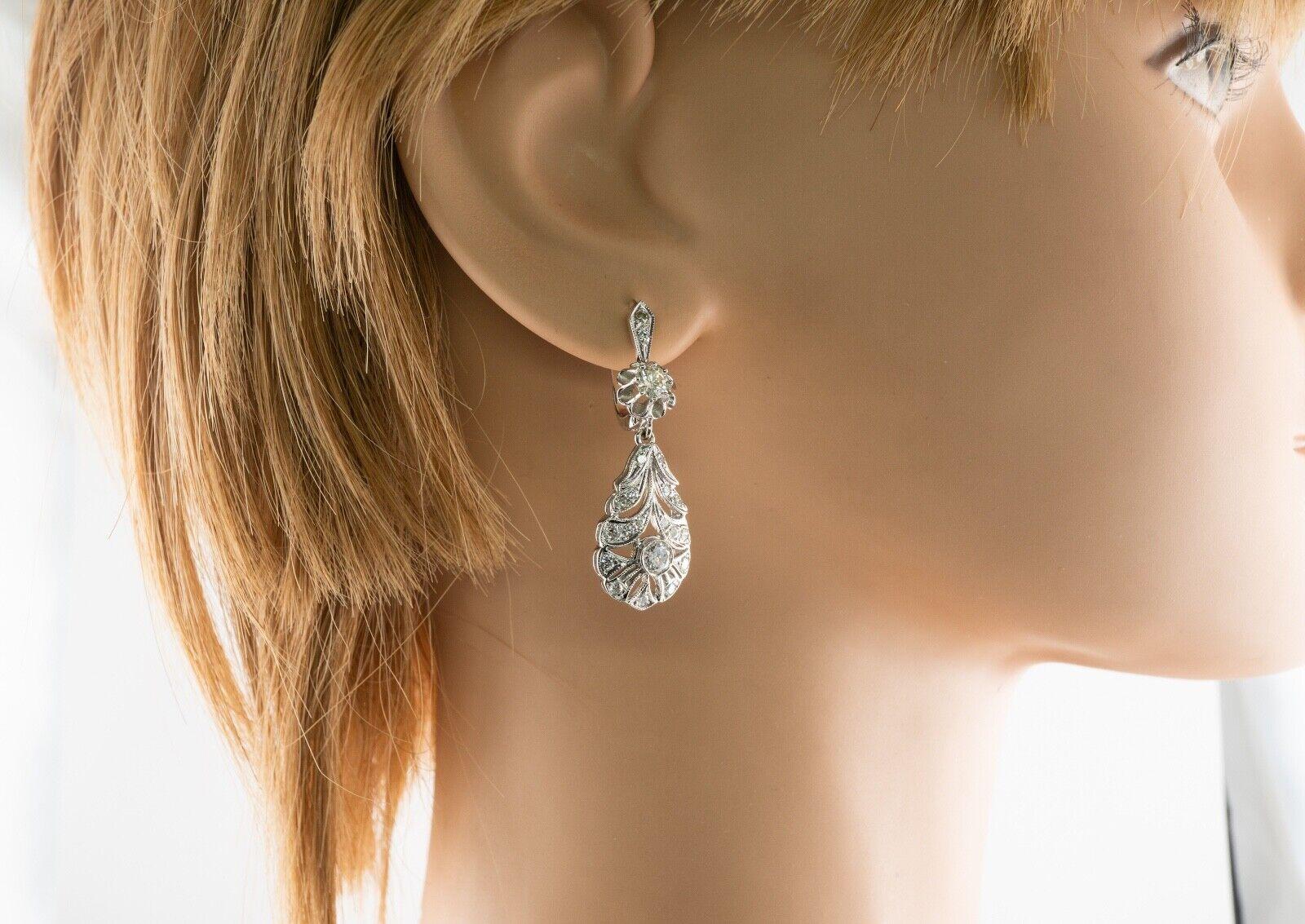 Diamant-Ohrringe Blume Vintage 14K Weißgold-Ohrringe mit Diamanten 1,66 TDW im Angebot 1