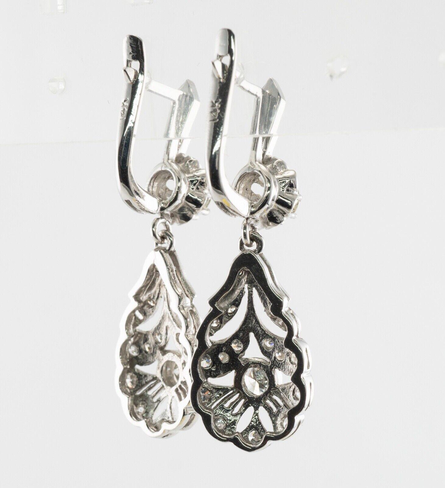 Diamond Earrings Flower Vintage 14K White Gold Dangle 1.66 TDW For Sale 2