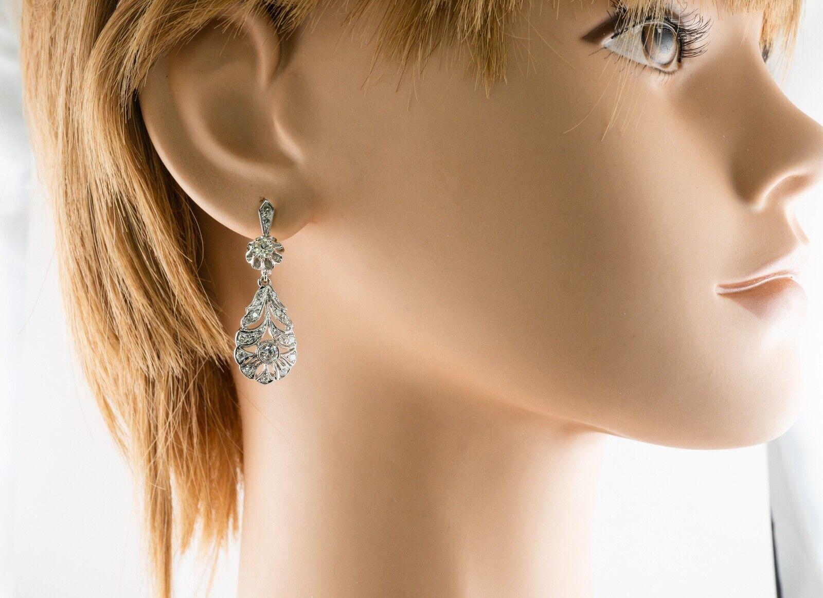 Diamond Earrings Flower Vintage 14K White Gold Dangle 1.66 TDW For Sale 4