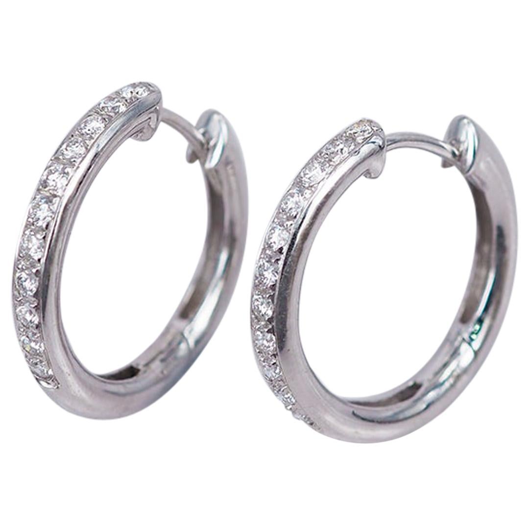 Diamond Earrings Hoop 18 Karat White Gold For Sale