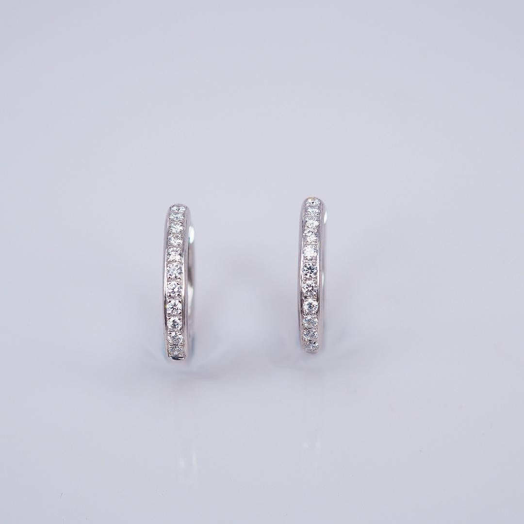 Round Cut Diamond Earrings Hoop 18 Karat White Gold For Sale