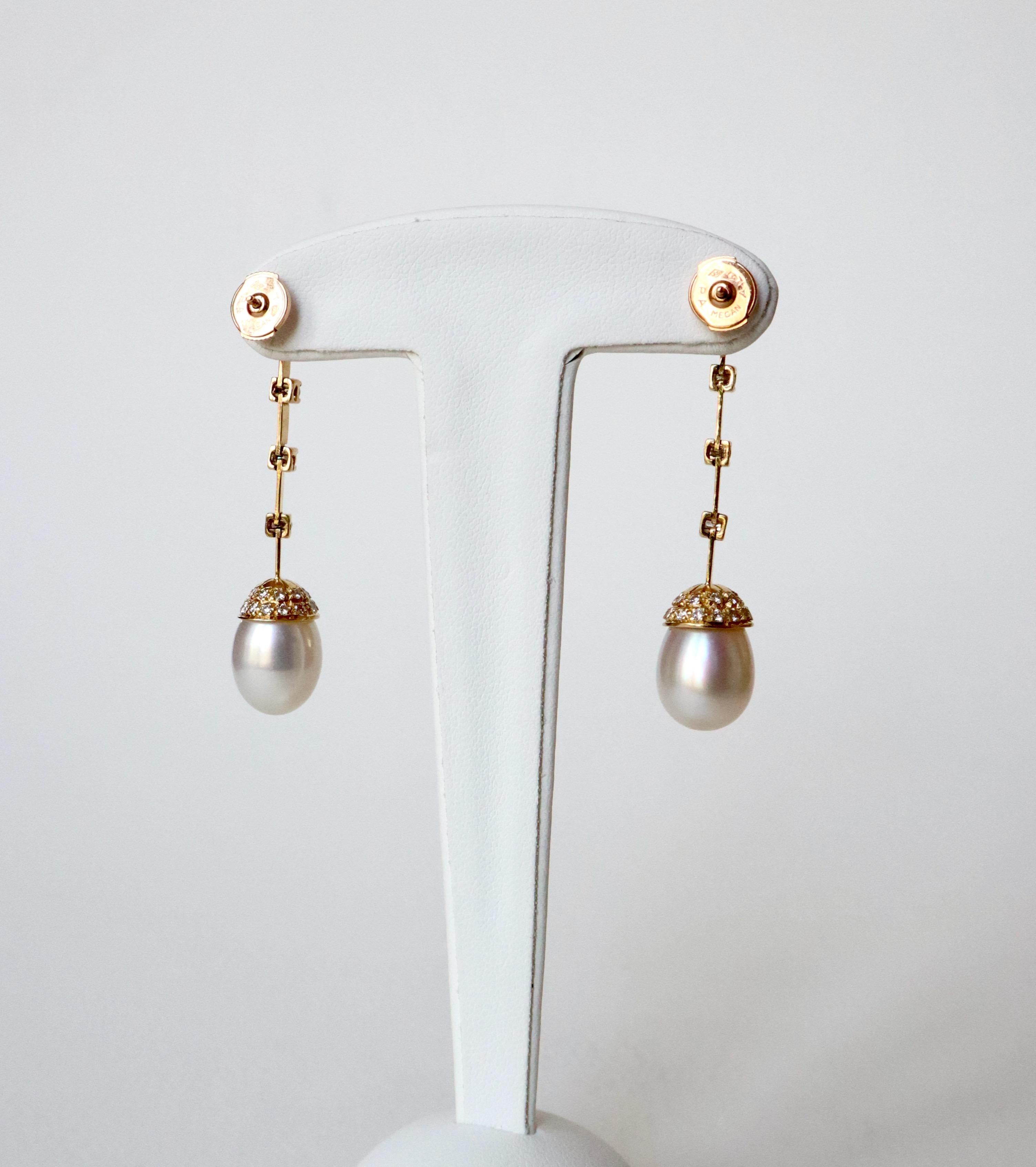 Diamant-Ohrringe aus 18 Karat Gold  1,4 Karat Diamanten und Perlen im Zustand „Gut“ im Angebot in Paris, FR