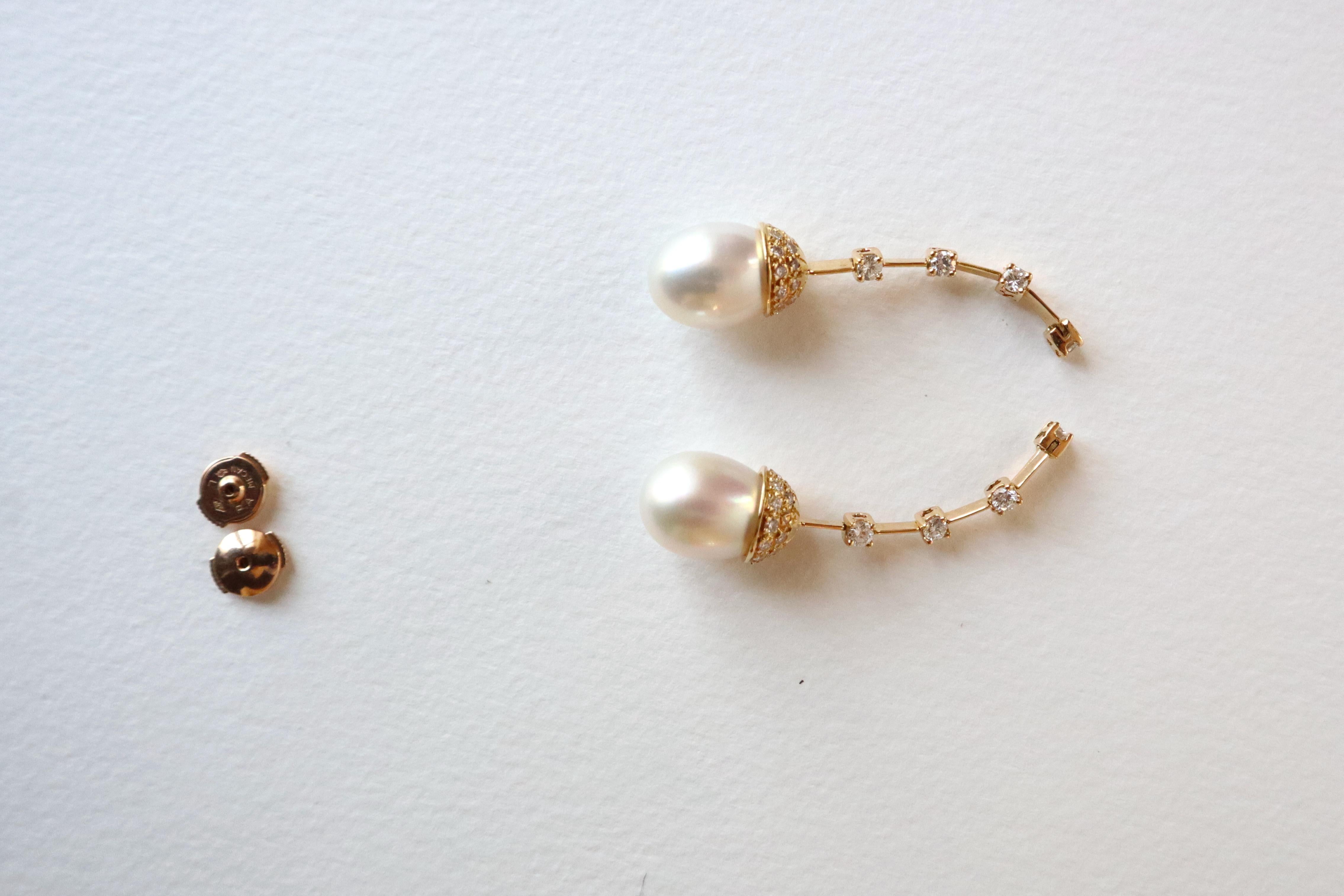 Diamant-Ohrringe aus 18 Karat Gold  1,4 Karat Diamanten und Perlen im Angebot 3
