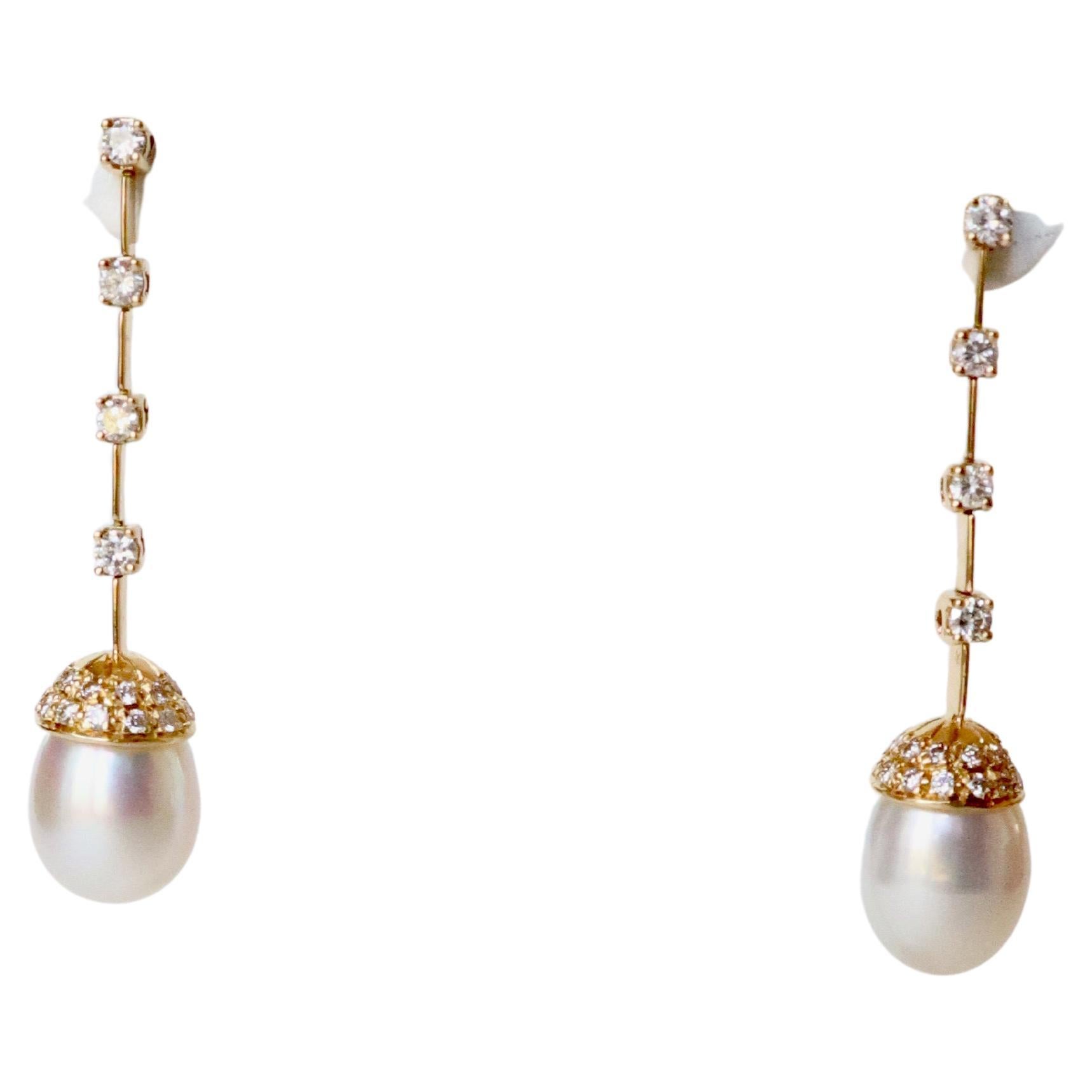 Diamant-Ohrringe aus 18 Karat Gold  1,4 Karat Diamanten und Perlen im Angebot