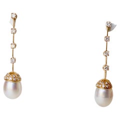 Diamant-Ohrringe aus 18 Karat Gold  1,4 Karat Diamanten und Perlen