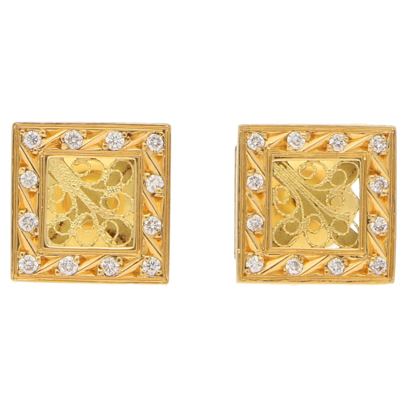 Diamant  Ohrringe aus 18 Karat Gelbgold Filigran im Angebot