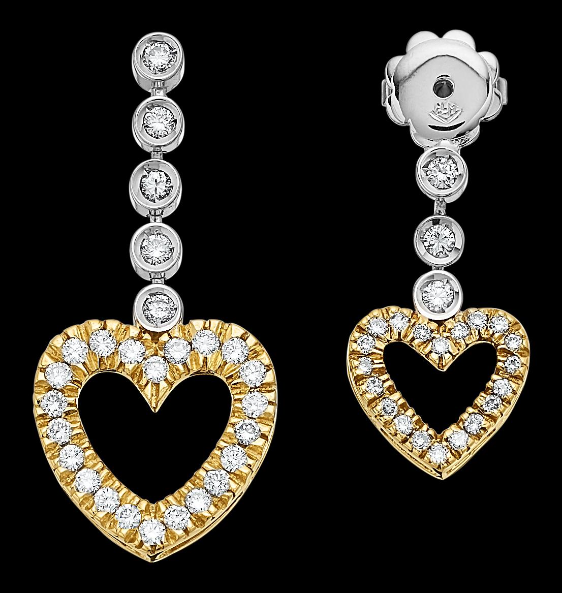 Bespoke Design Diamond Twin Love Heart Drop Earrings in 18K Gold In Excellent Condition For Sale In London, GB