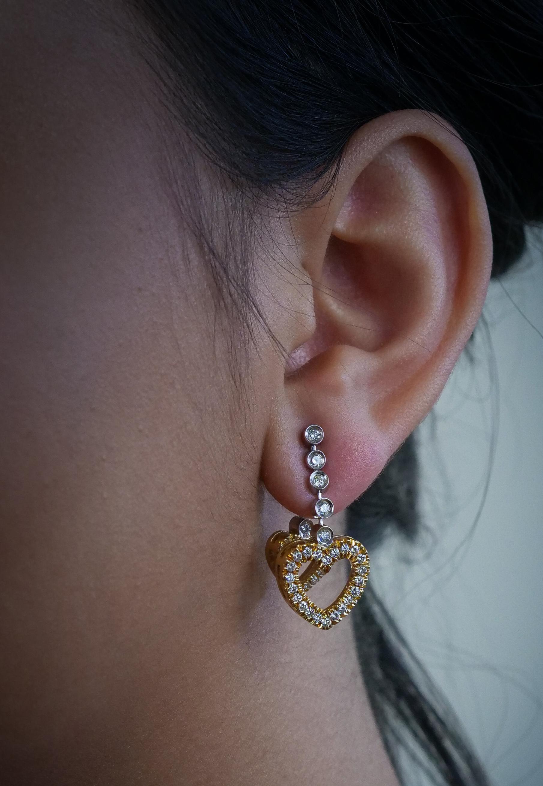 A Pair of Diamond Love, Tasteful Hearts Earrings in 18 Karat Gold  In Excellent Condition In London, GB