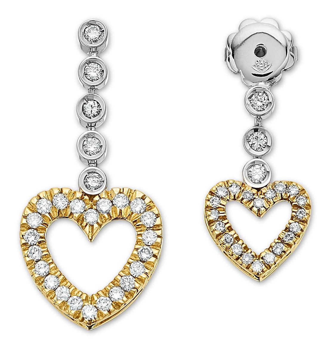 Modern A Pair of Diamond Love, Tasteful Hearts Earrings in 18 Karat Gold 