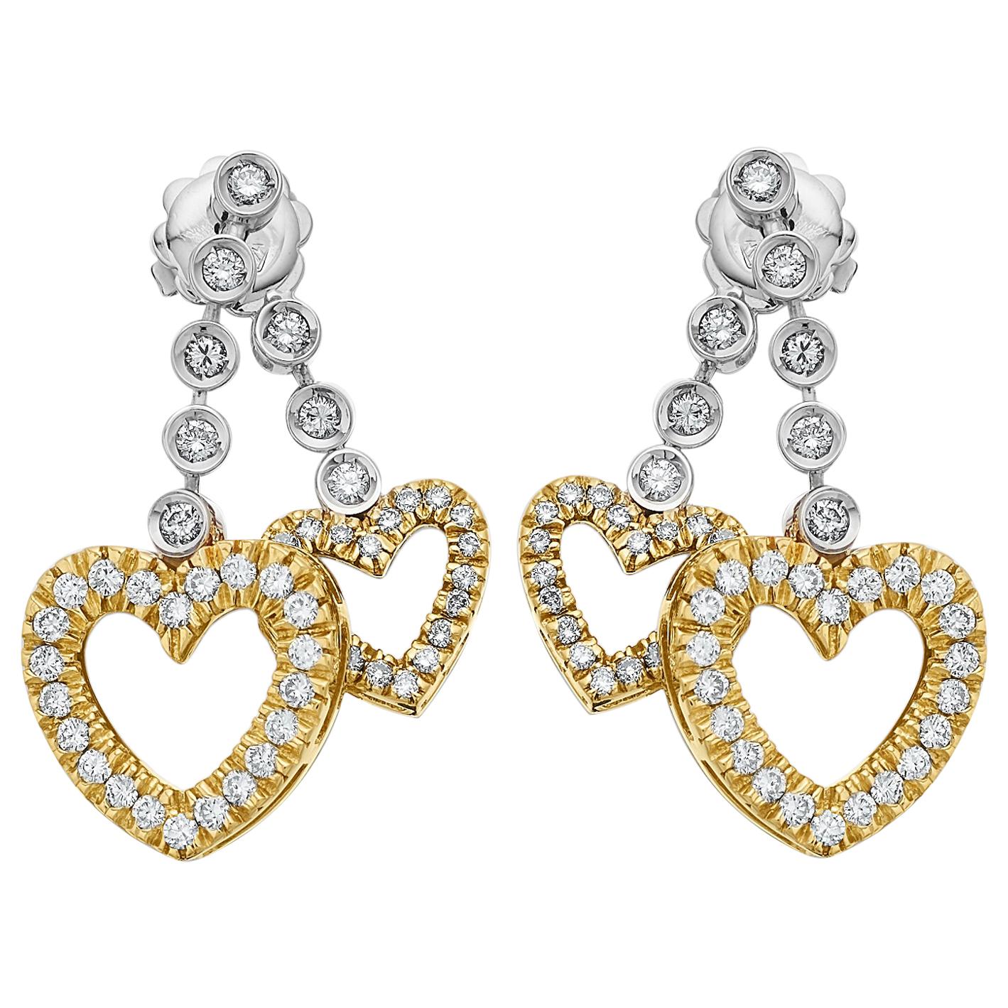 A Pair of Diamond Love, Tasteful Hearts Earrings in 18 Karat Gold 