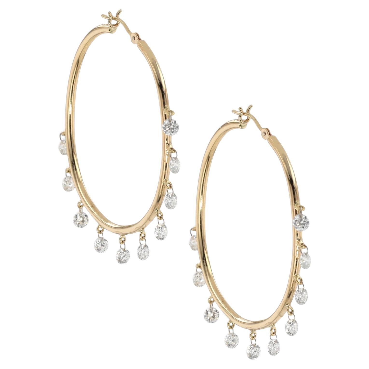Modern 18K Yellow Gold Diamond Jazz Hoops Earrings by Willow Diamonds For Sale