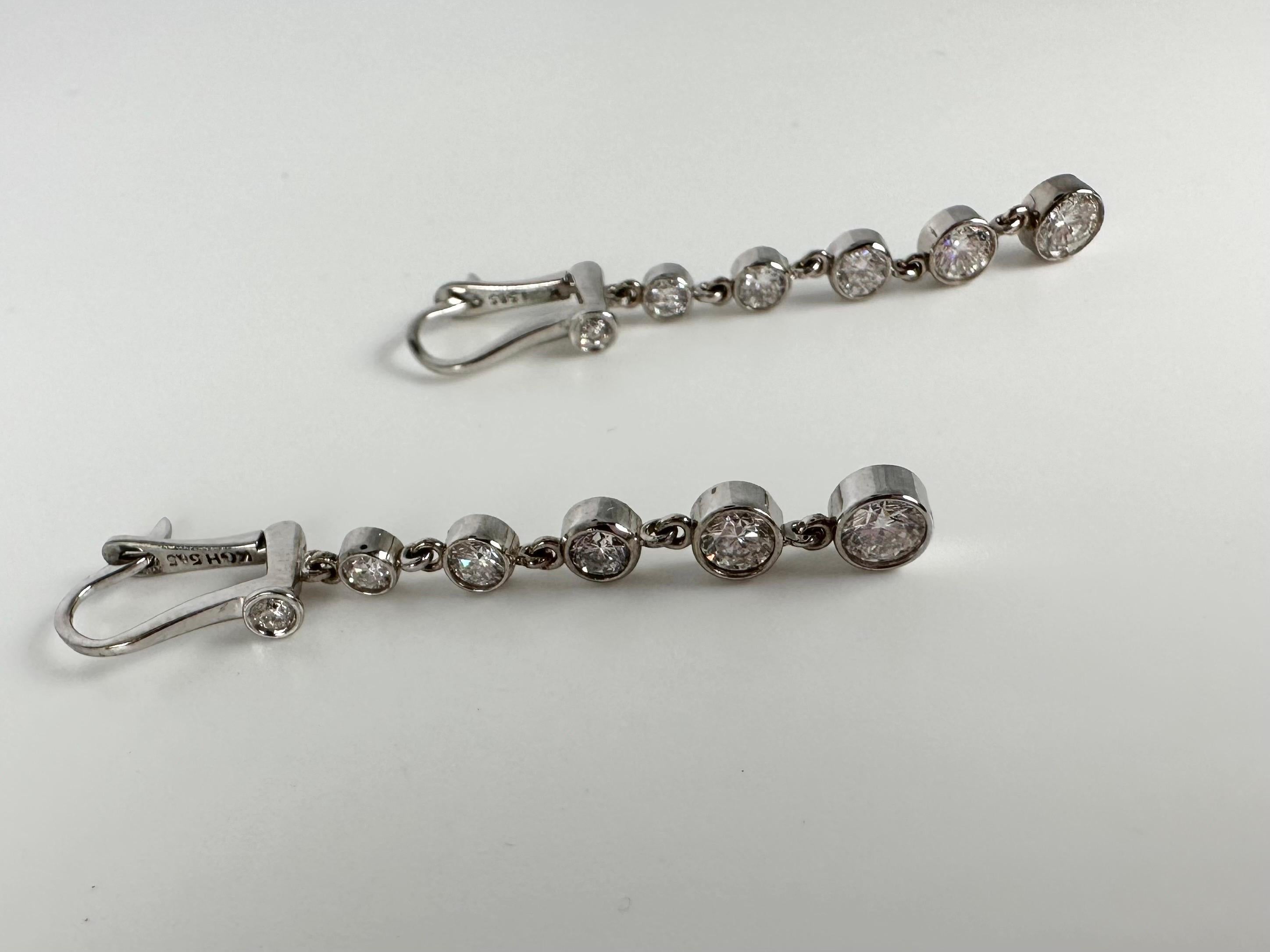 Diamond Earrings Long Dangling Earrings 1.26ct Natural VS Diamond Earrings 14kt  For Sale 1
