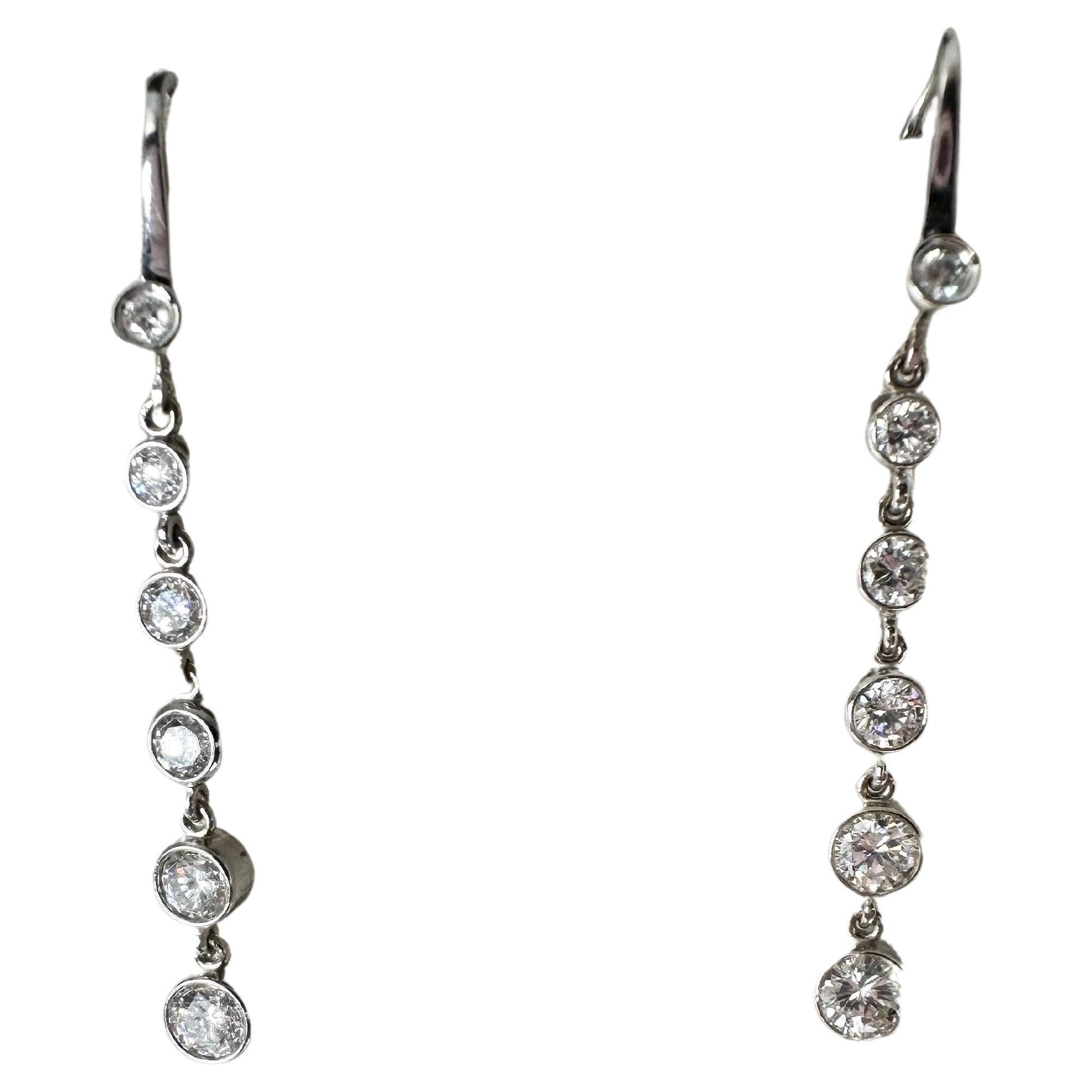 Diamond Earrings Long Dangling Earrings 1.26ct Natural VS Diamond Earrings 14kt  For Sale