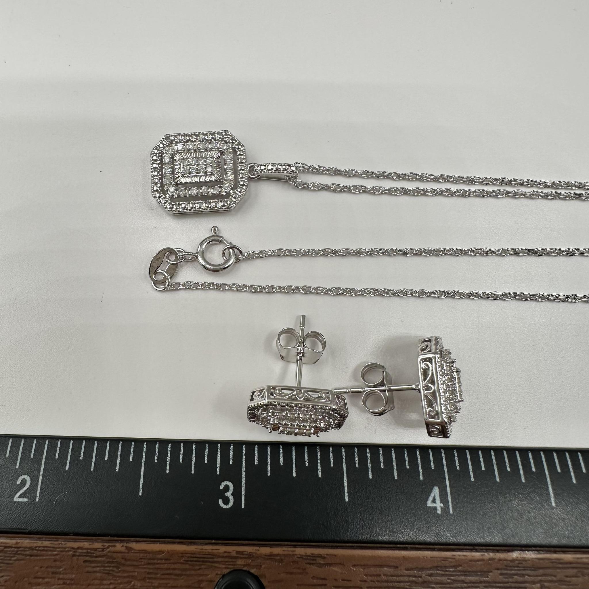 Donna Orecchini con diamanti e collana con ciondolo in argento sterling - 0,25ctw, 18in, New