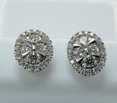 Diamond Earrings Round 14K White Gold Studs 1.04 ctw Oval shape