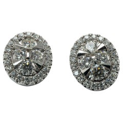 Diamond Earrings Round 14K White Gold Studs 1.04 ctw Oval shape