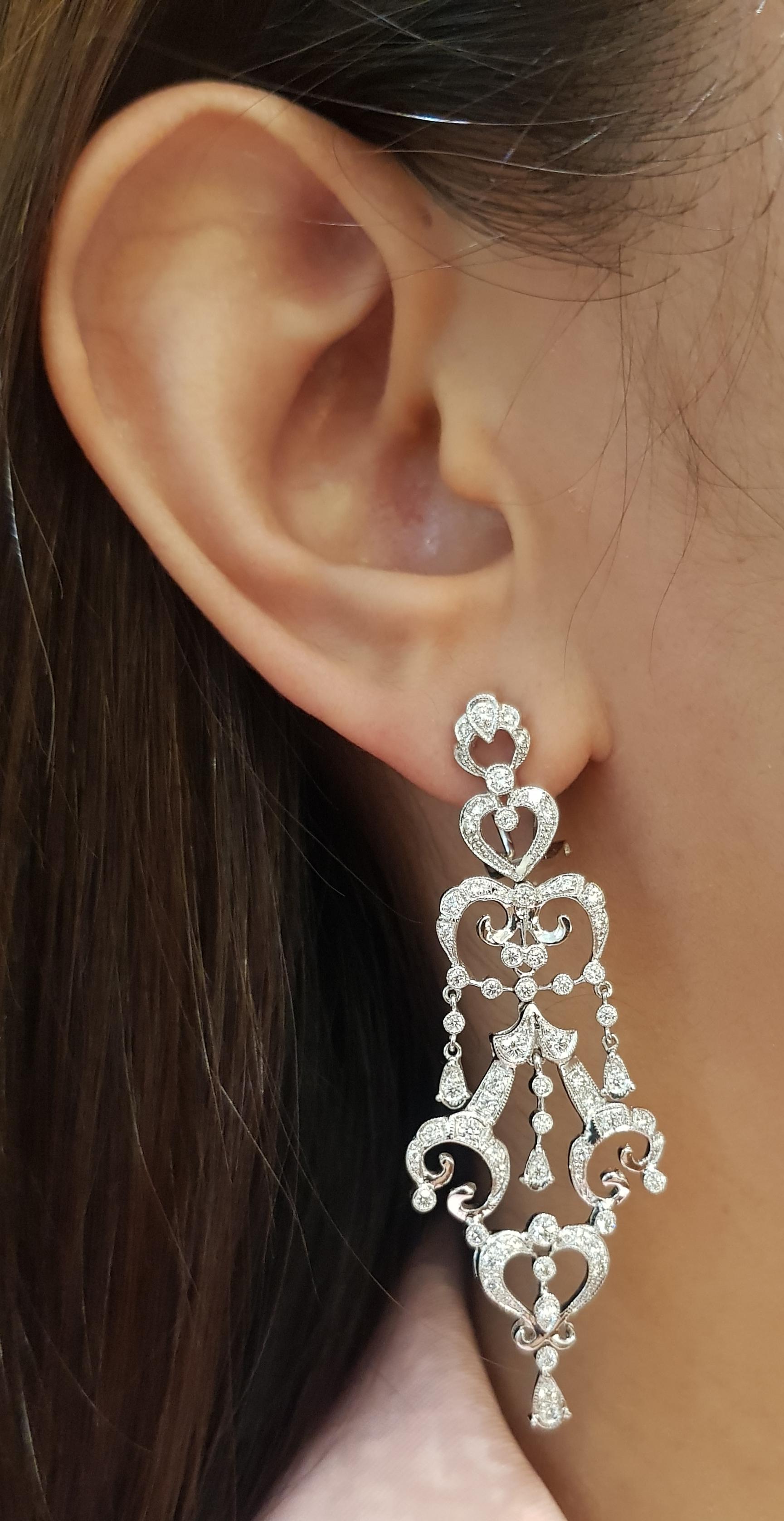 Diamond 1.60 carats Earrings set in 18 Karat White Gold Settings

Width:  2.1 cm 
Length:  6.0 cm
Total Weight: 17.13 grams

