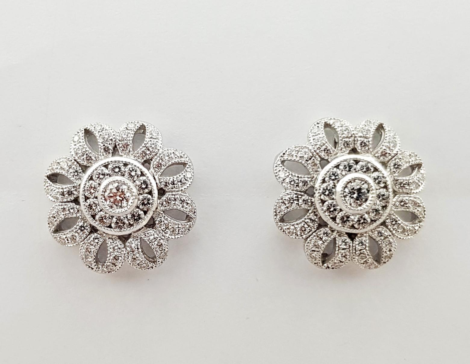 Art Deco Diamond  Earrings Set in 18 Karat White Gold Settings For Sale
