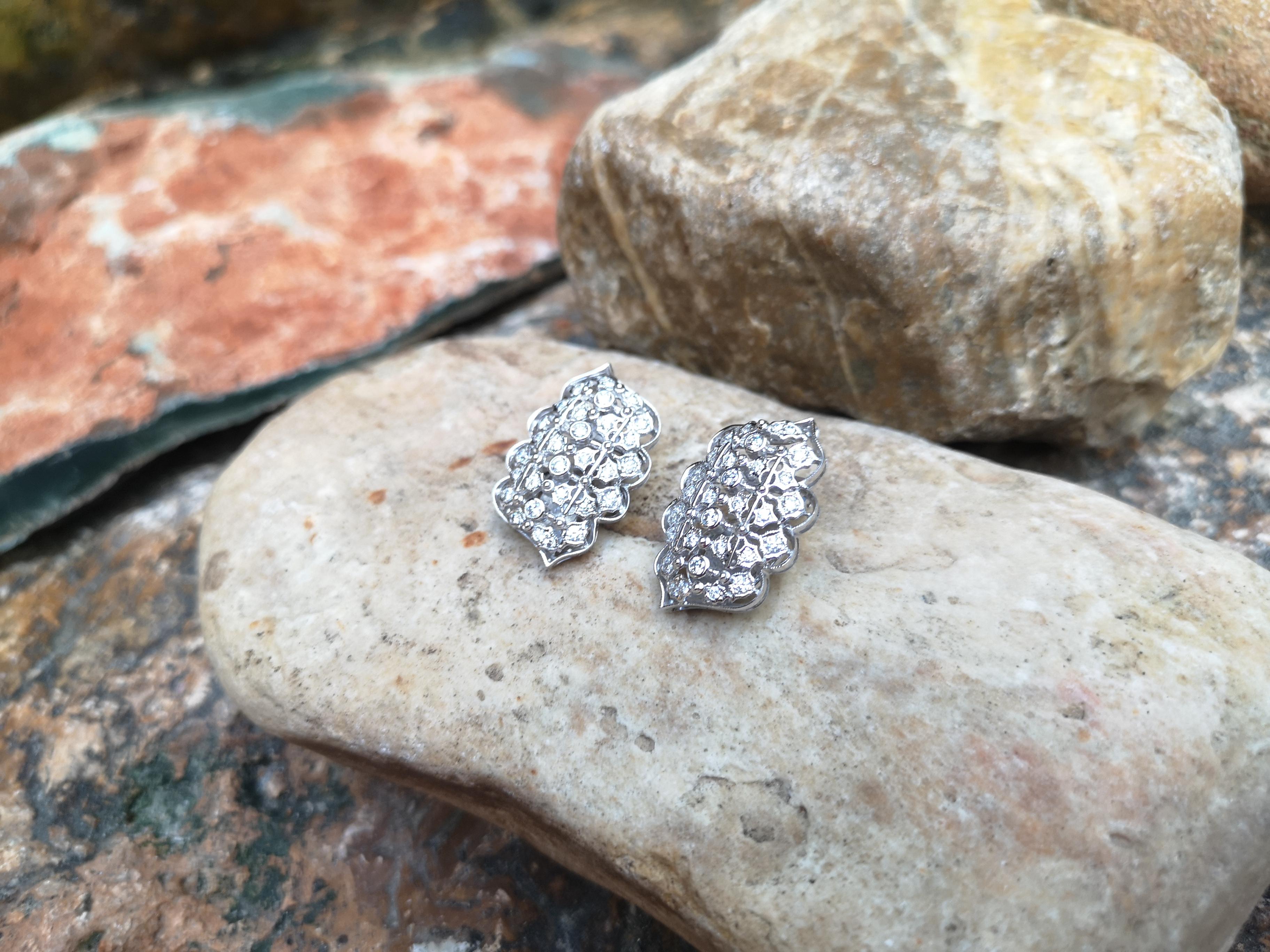 Mixed Cut Diamond Earrings Set in 18 Karat White Gold Settings For Sale