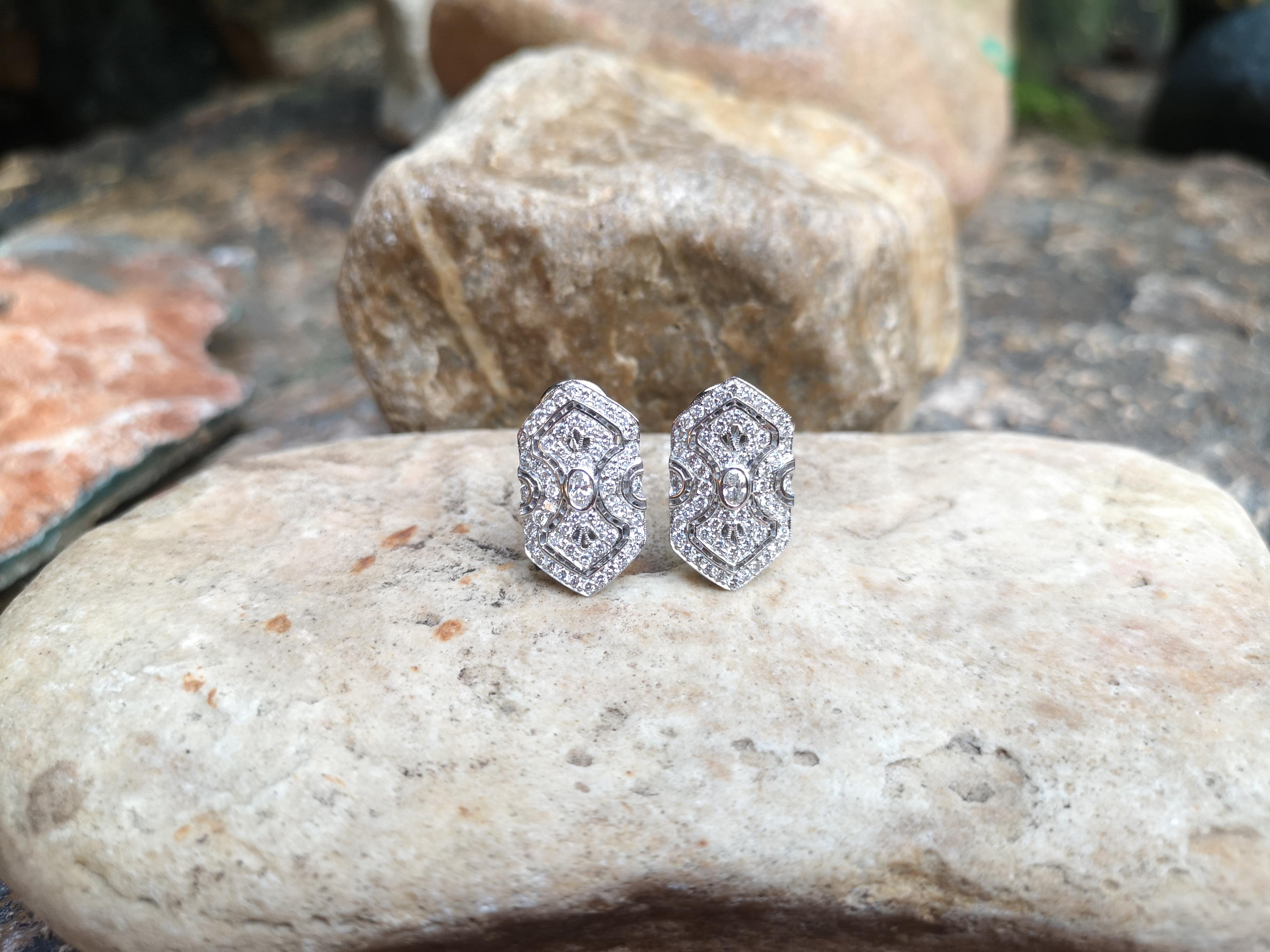 Mixed Cut Diamond Earrings Set in 18 Karat White Gold Settings For Sale