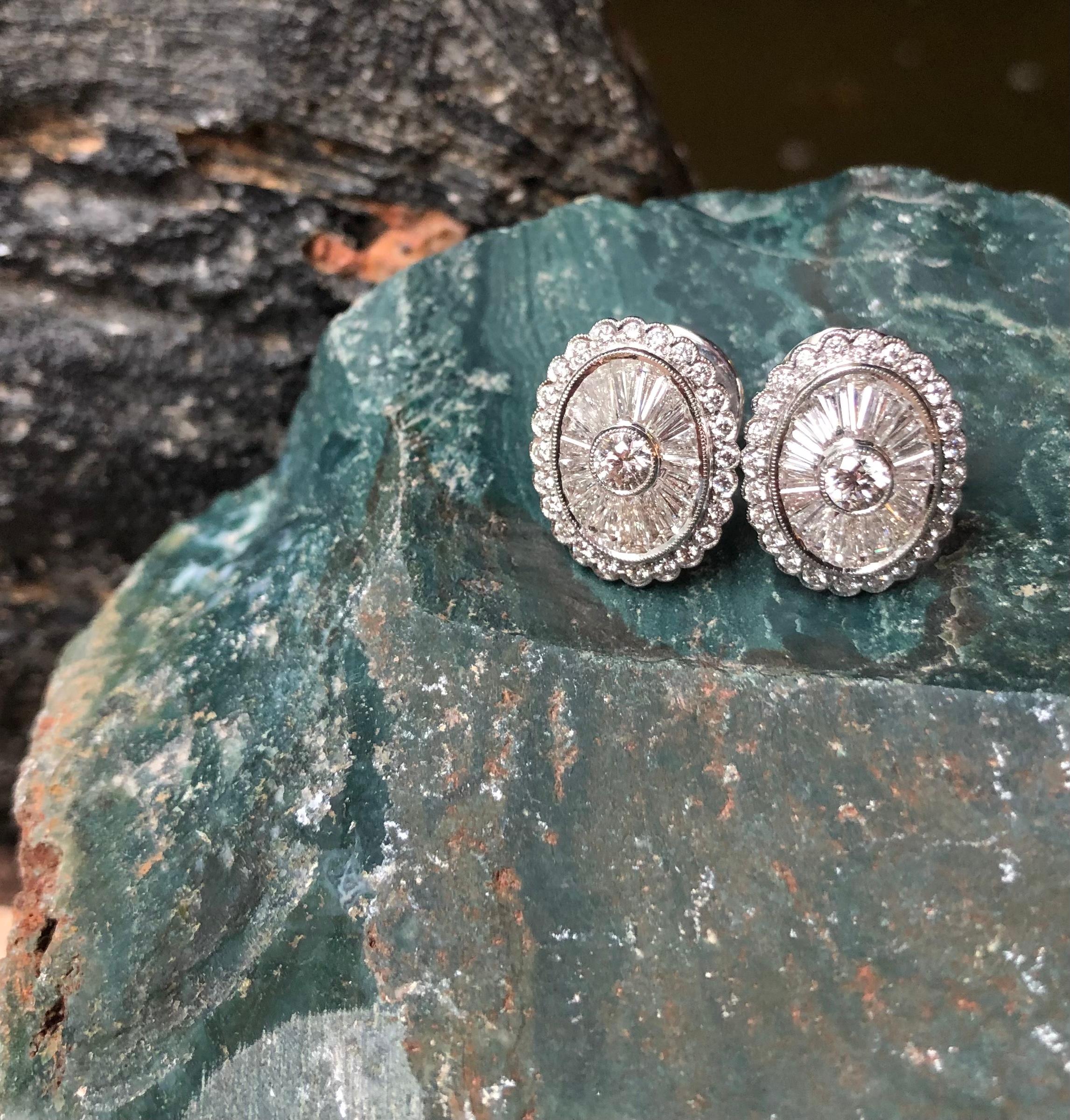 Mixed Cut Diamond Earrings Set in 18 Karat White Gold Settings For Sale