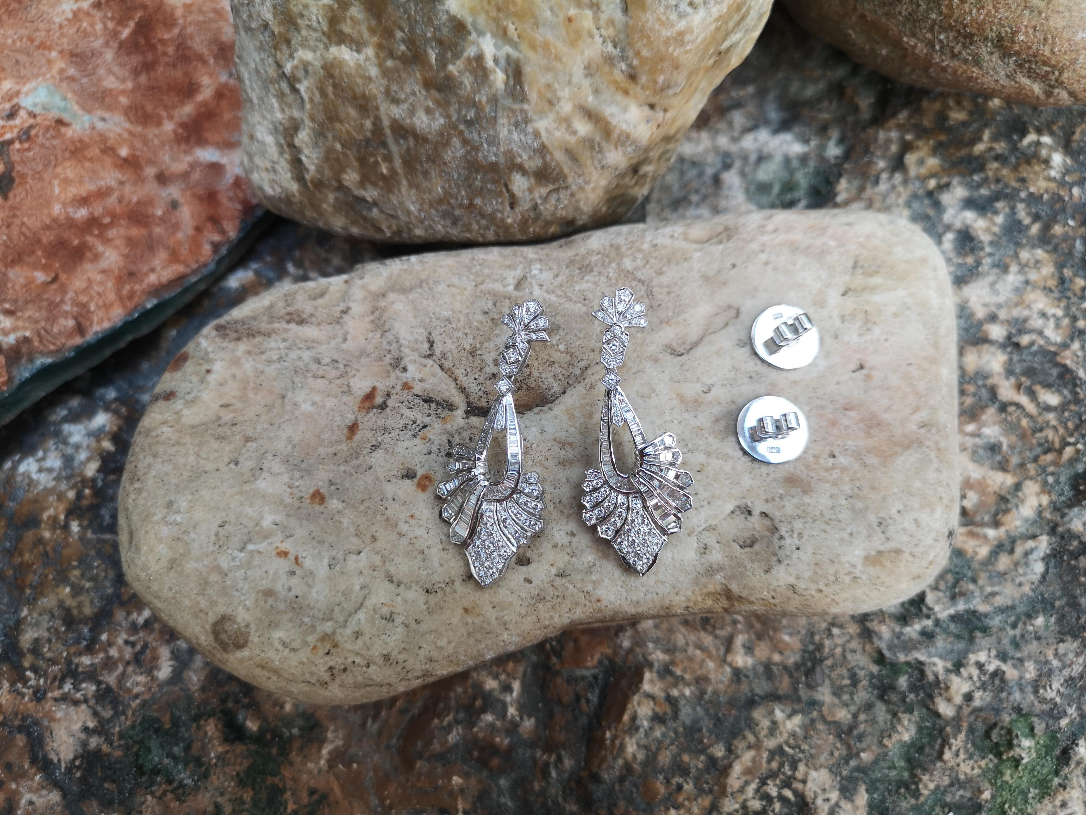 Mixed Cut Diamond Earrings Set in 18 Karat White Gold Settings For Sale