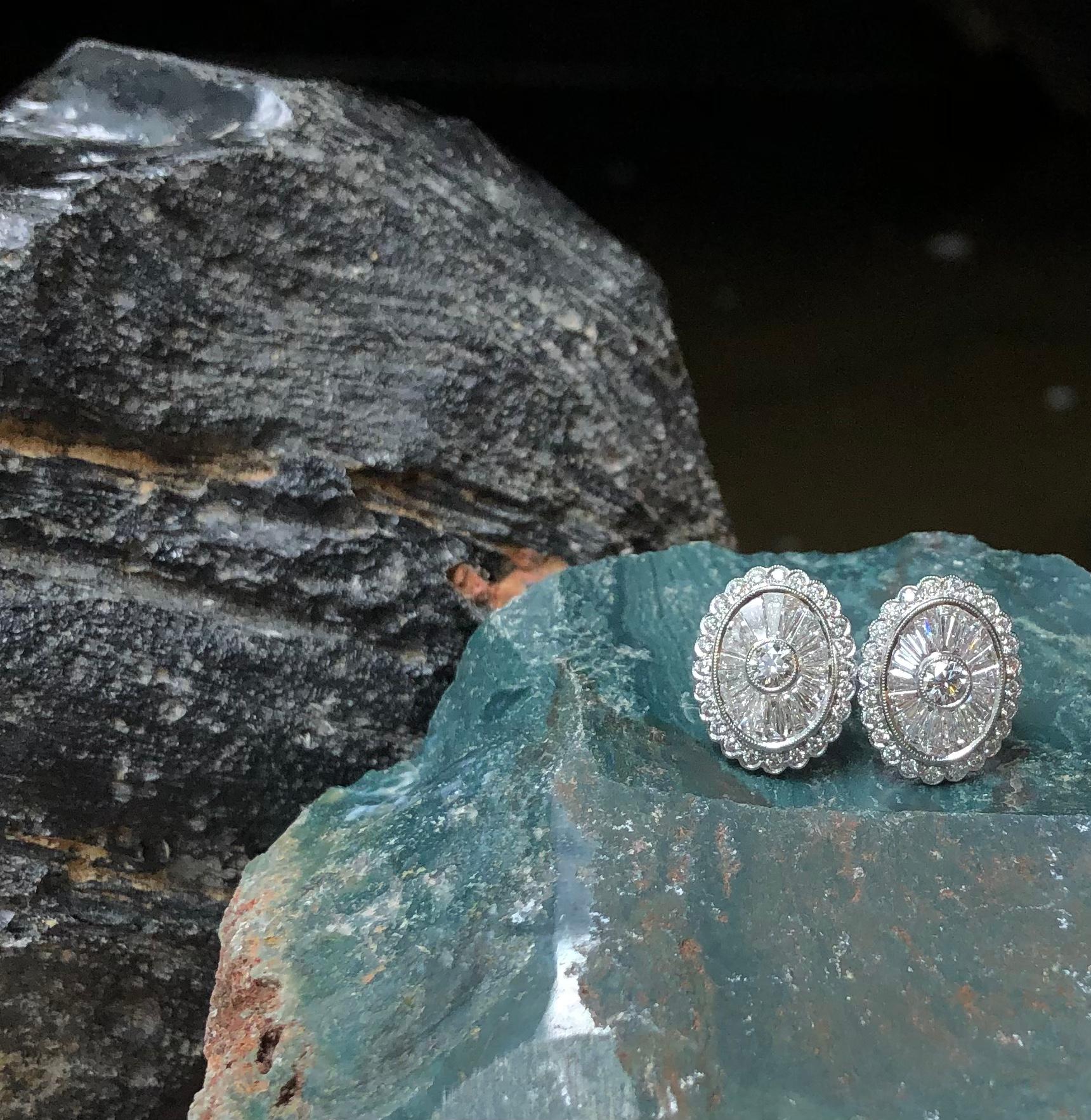 Women's Diamond Earrings Set in 18 Karat White Gold Settings For Sale
