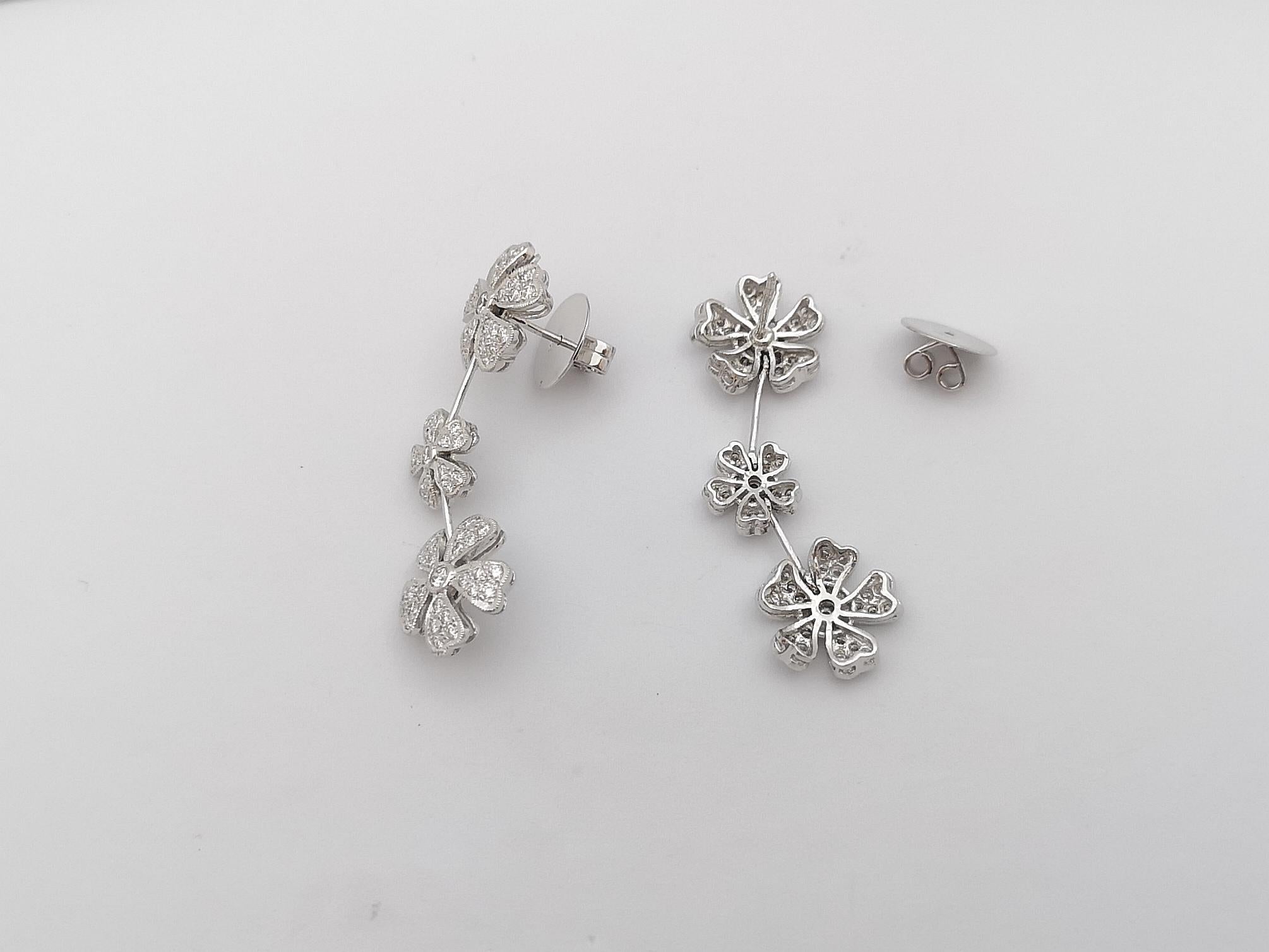 Women's Diamond  Earrings Set in 18 Karat White Gold Settings For Sale