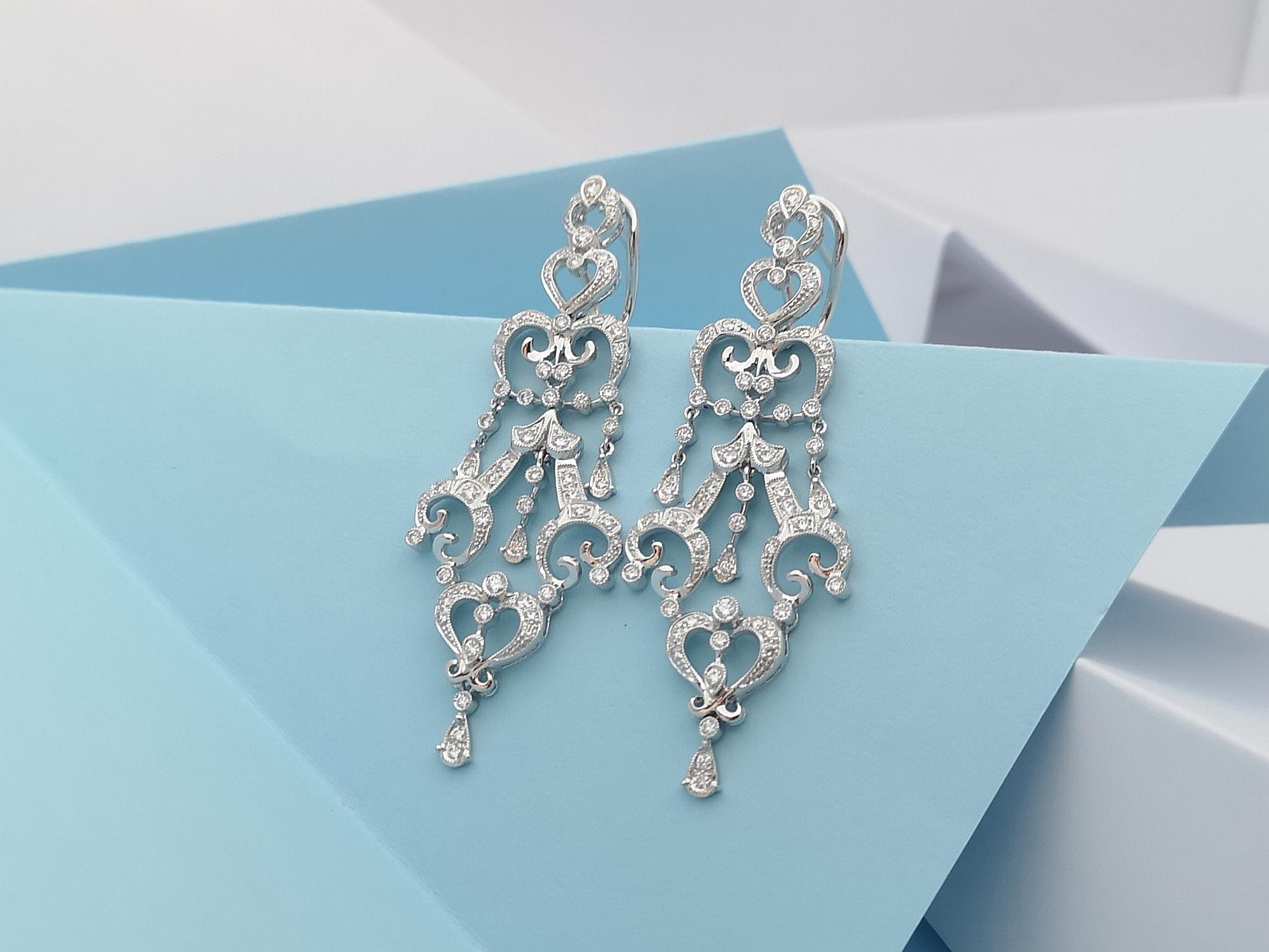 Diamond Earrings Set in 18 Karat White Gold Settings For Sale 1