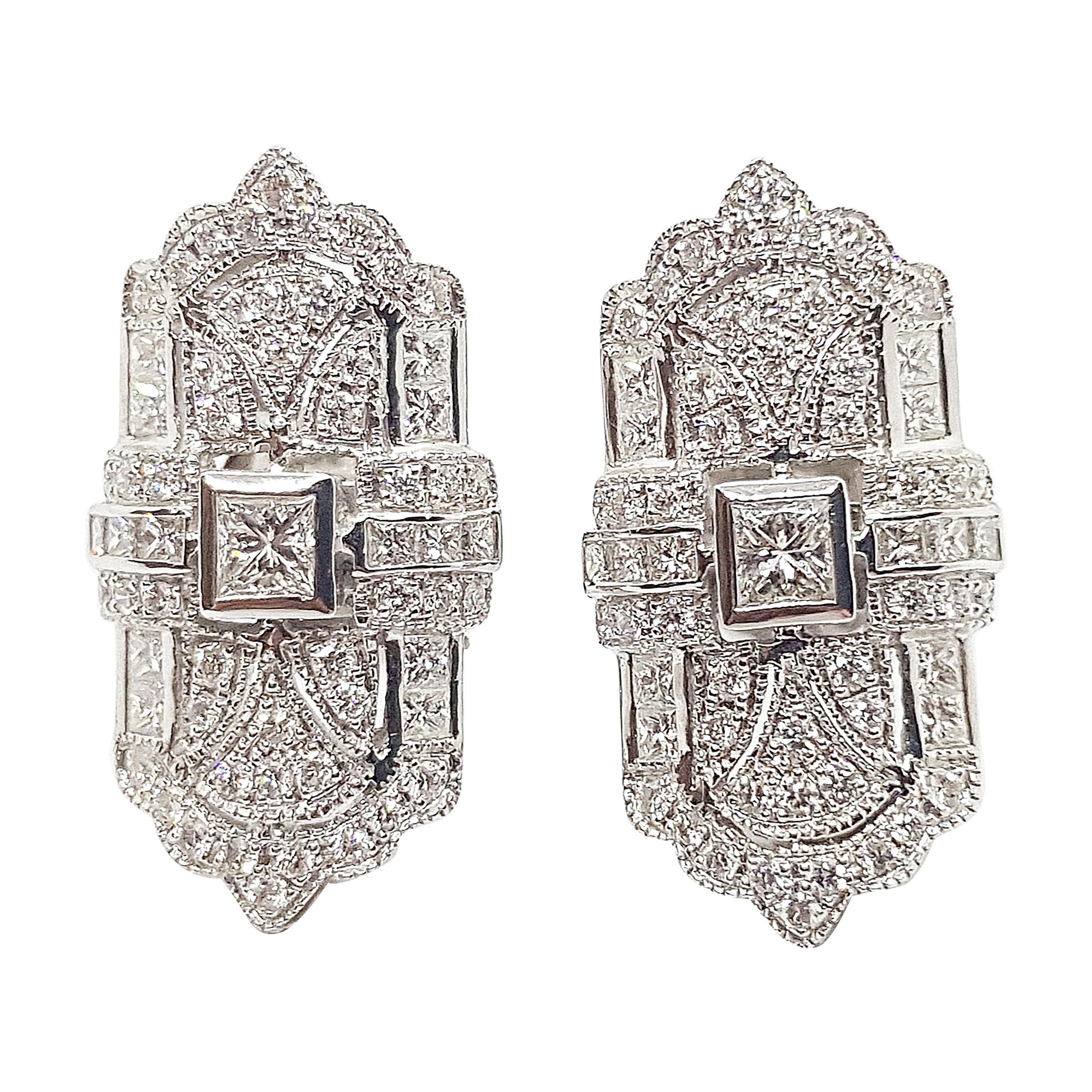 Diamond Earrings Set in 18 Karat White Gold Settings