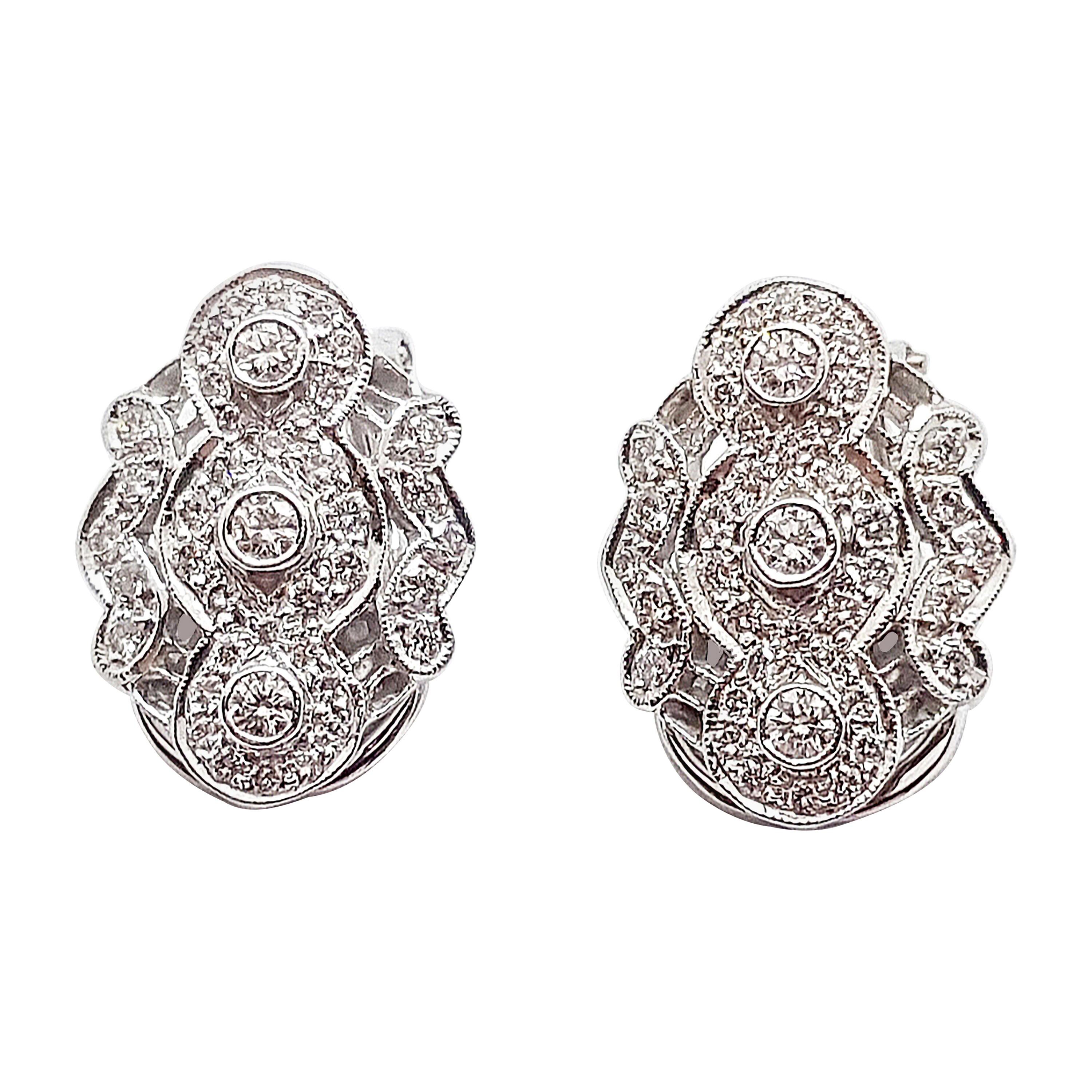 Diamond Earrings Set in 18 Karat White Gold Settings For Sale