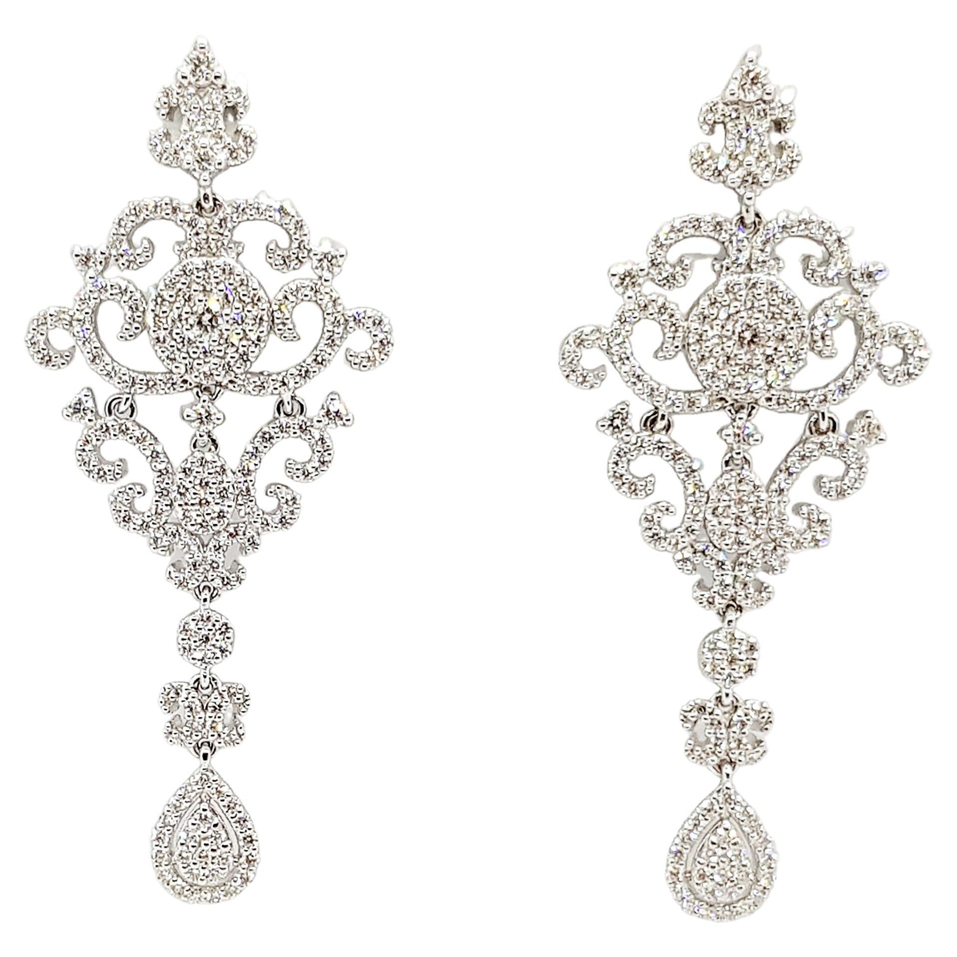 Diamond Earrings Set in 18 Karat White Gold Settings For Sale