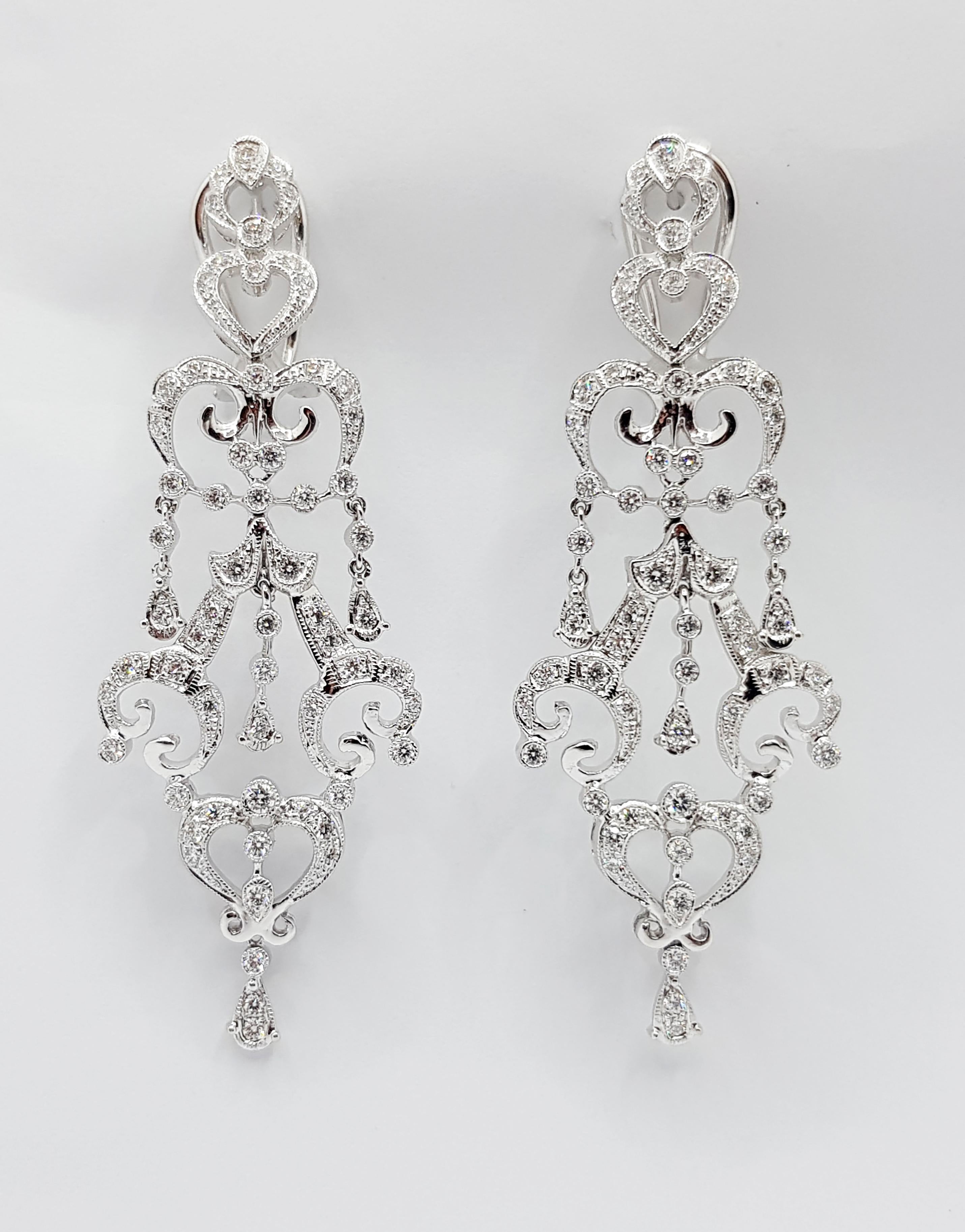 Diamond Earrings Set in 18 Karat White Gold Settings For Sale at 1stDibs
