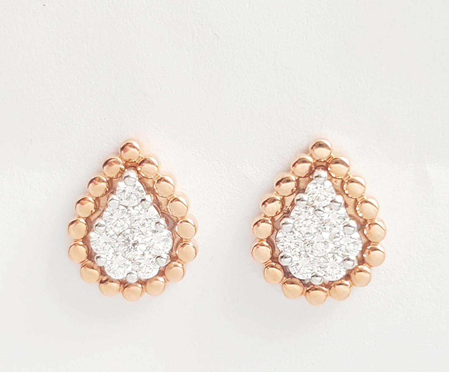 Taglio brillante Orecchini con diamanti incastonati in oro rosa 18 carati in vendita
