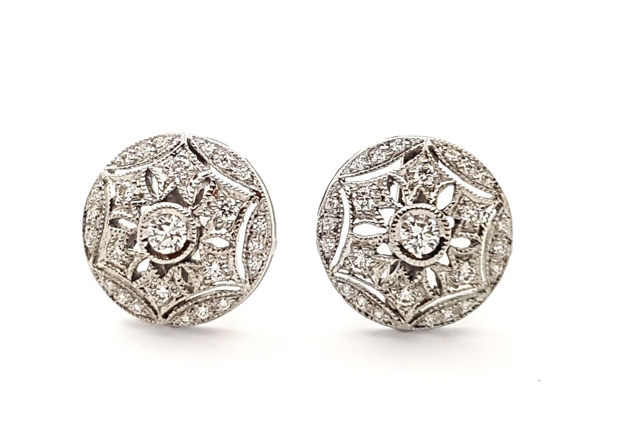 Art Deco Diamond Earrings set in 18K White Gold Settings For Sale