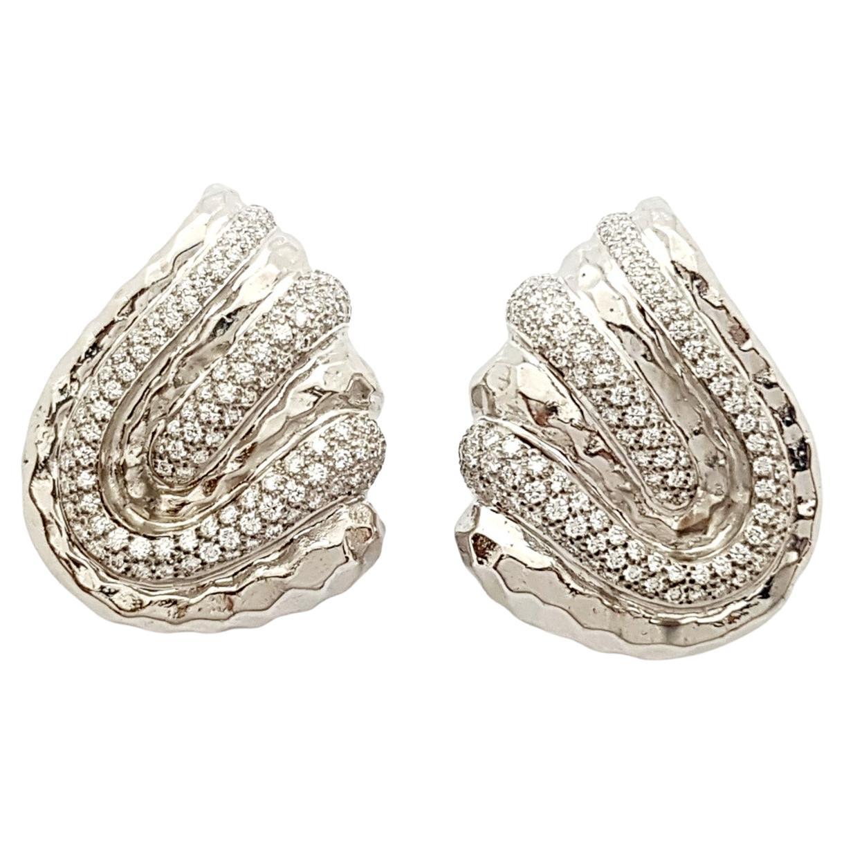 Diamond Earrings set in 18K White Gold Settings For Sale