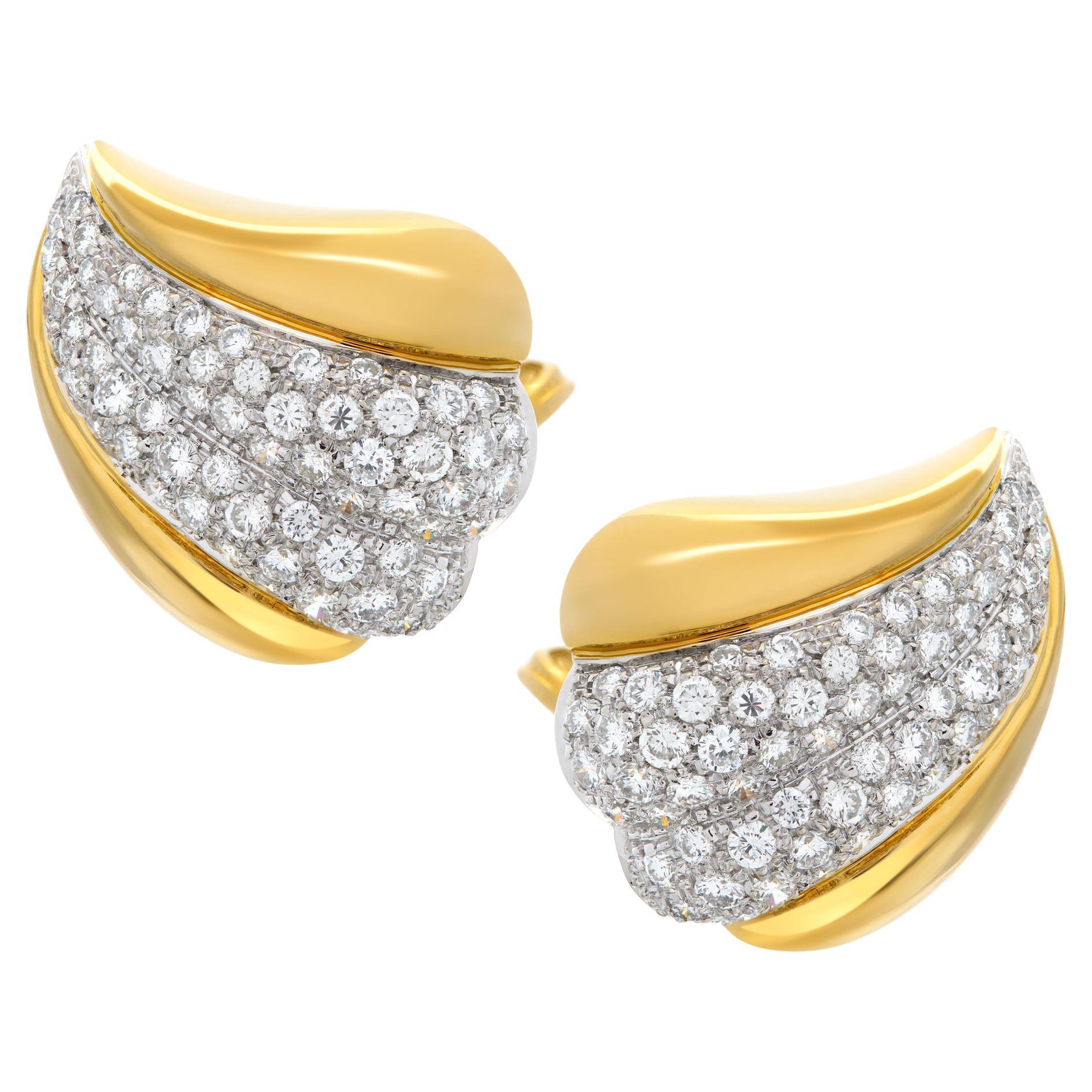 Diamond Earrings Set in 18k Yellow Gold with over 2.15 Carats in Diamonds For Sale