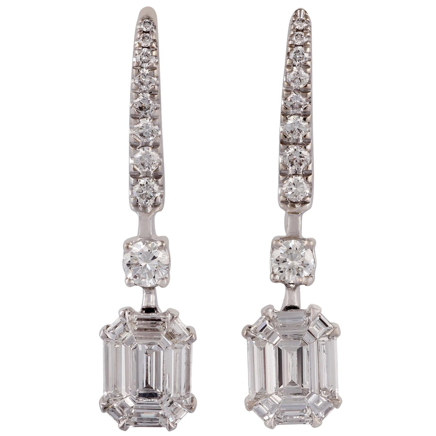 Diamond Earrings Studded in 18 Karat White Gold For Sale