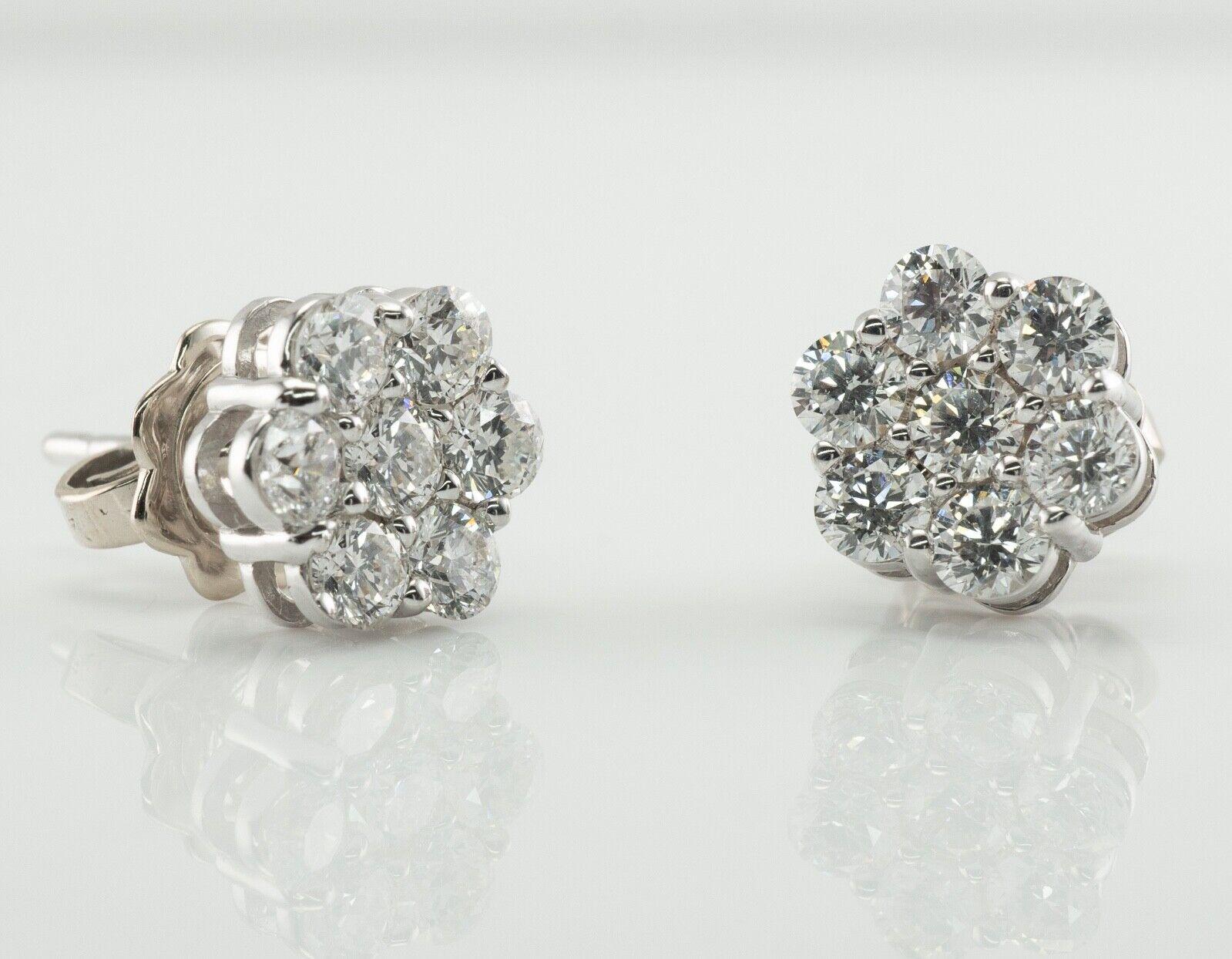 Diamond Earrings Studs 14K White Gold Cluster 1.12 TDW For Sale 3