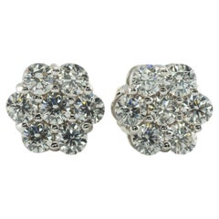 Diamond Earrings Studs 14K White Gold Cluster 1.12 TDW