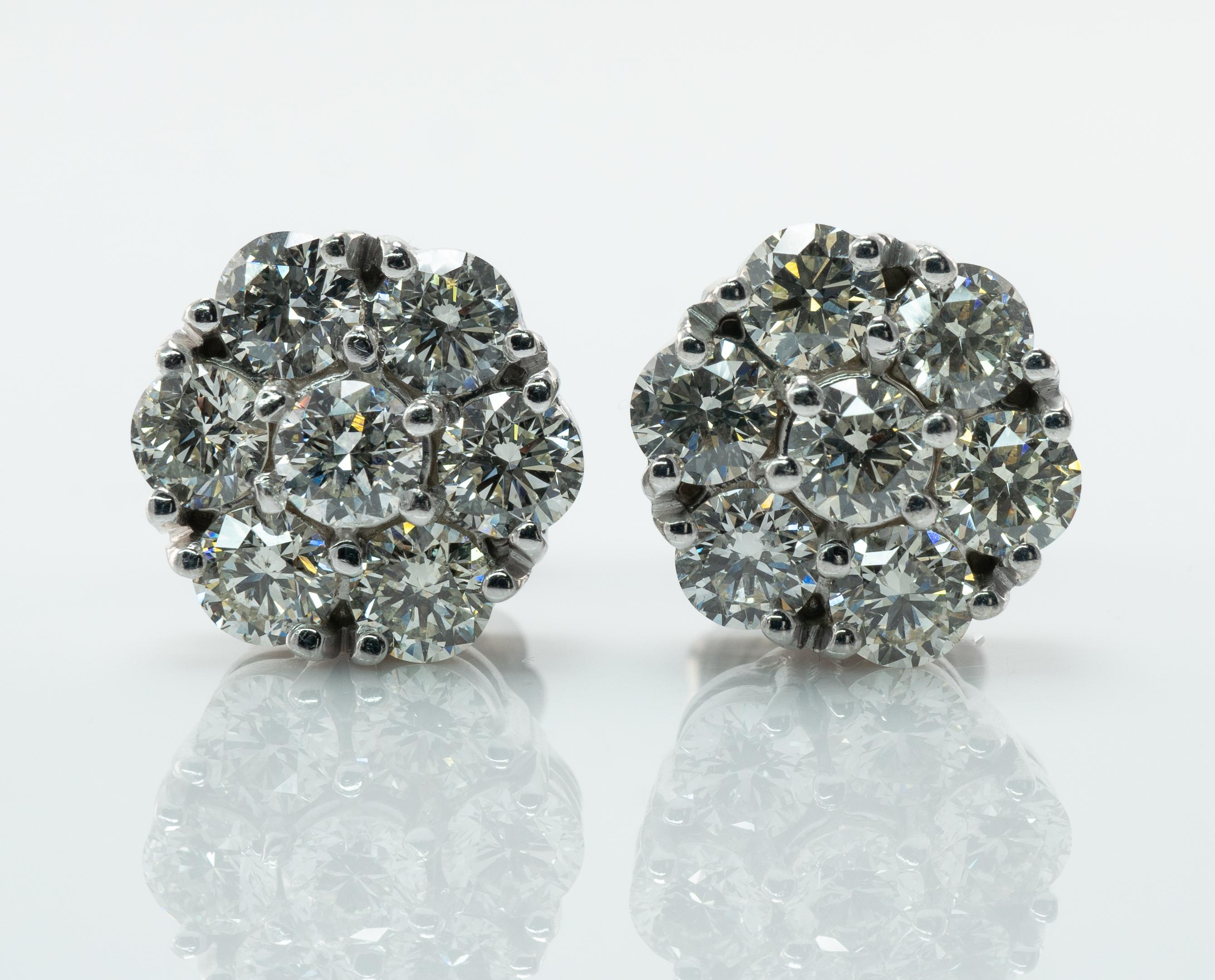 Women's Diamond Earrings Studs 14K White Gold Cluster  4.20 TDW