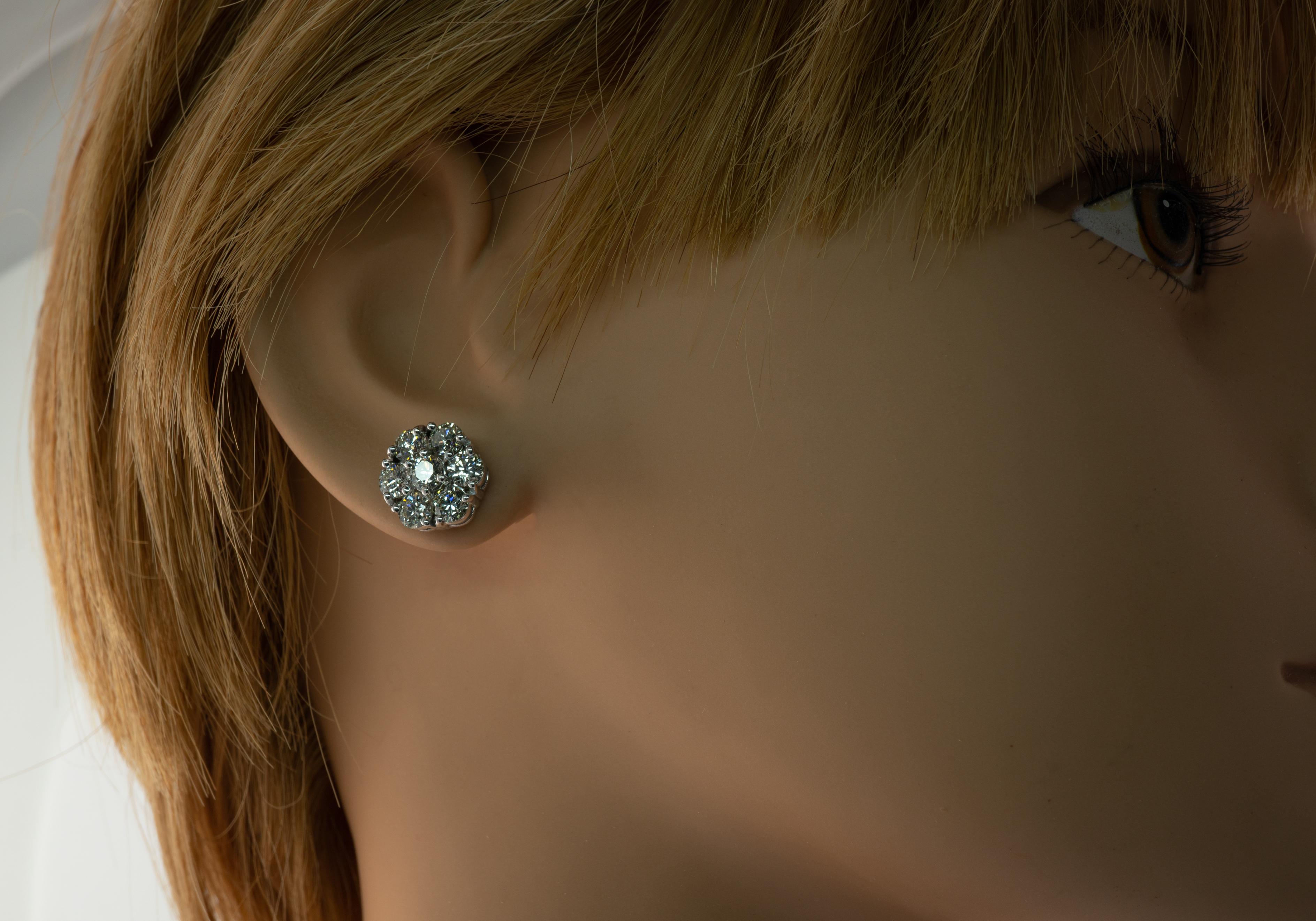 Diamond Earrings Studs 14K White Gold Cluster  4.20 TDW 1